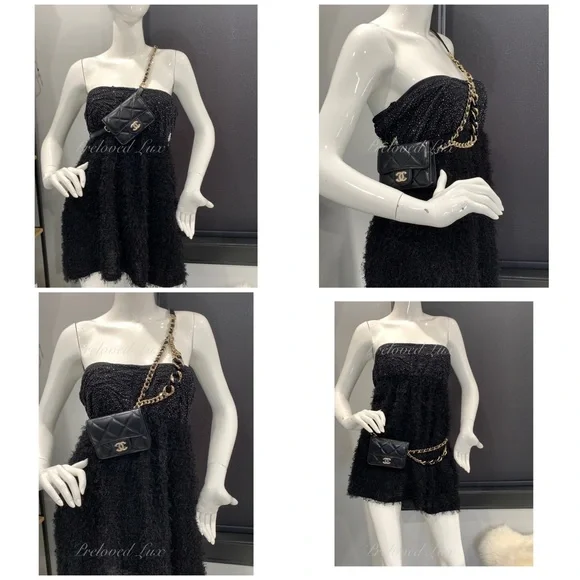 Authentic CHANEL Black Lambskin Mini Clutch Belt Waist Bag Gold Hardware - Picture 12 of 15